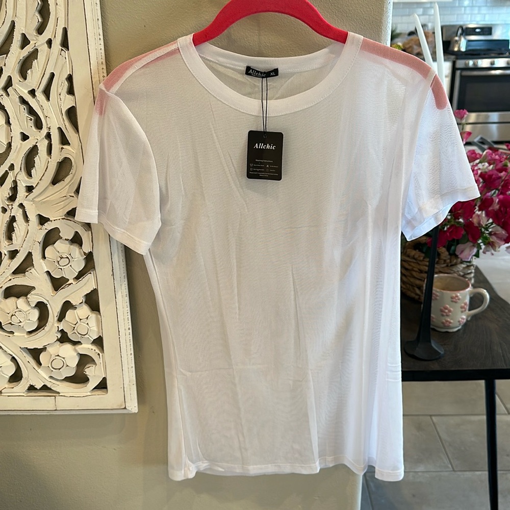 Allchic White Mesh Blouse